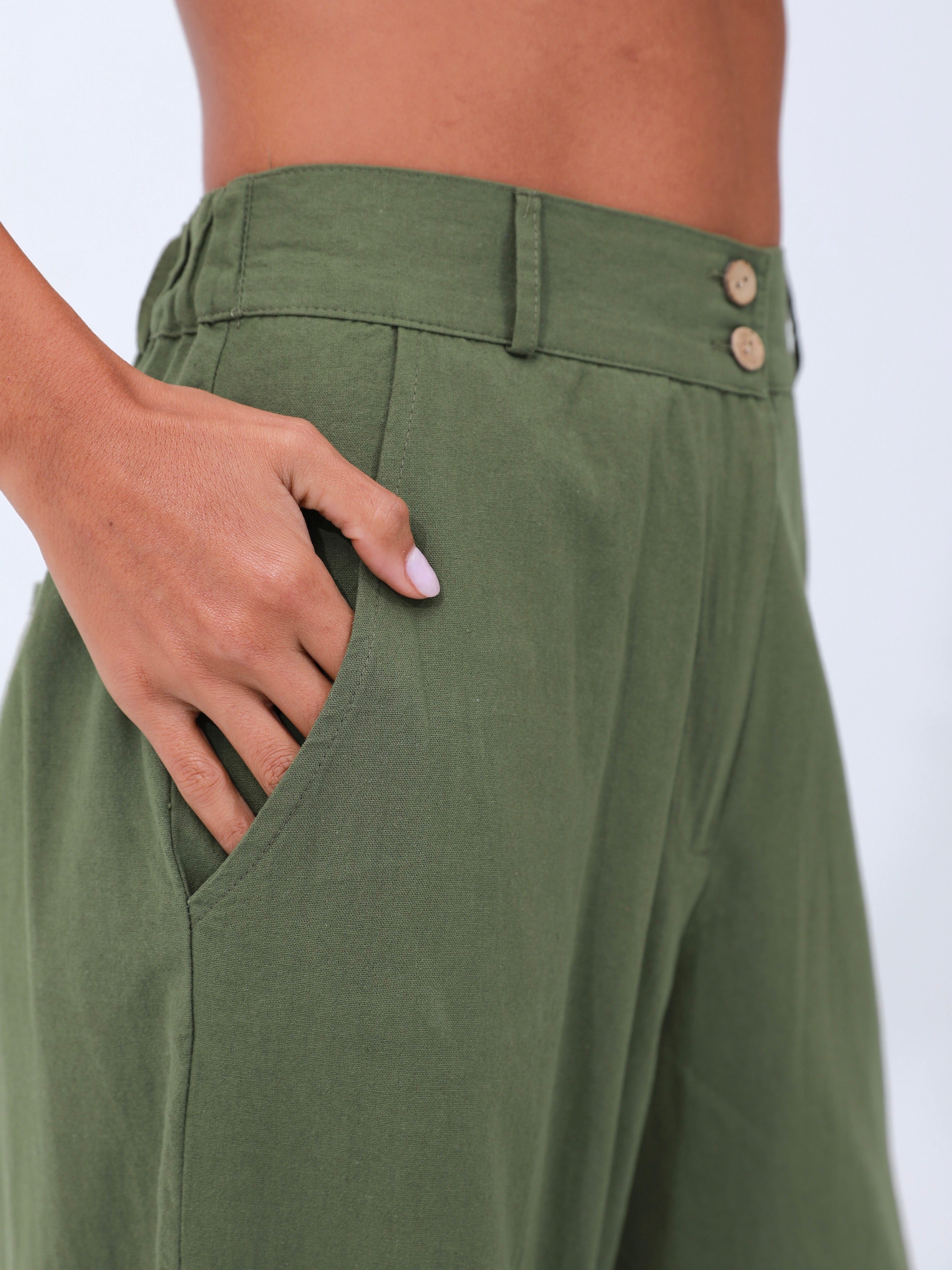Olive |women cotton wide pants pants | risska